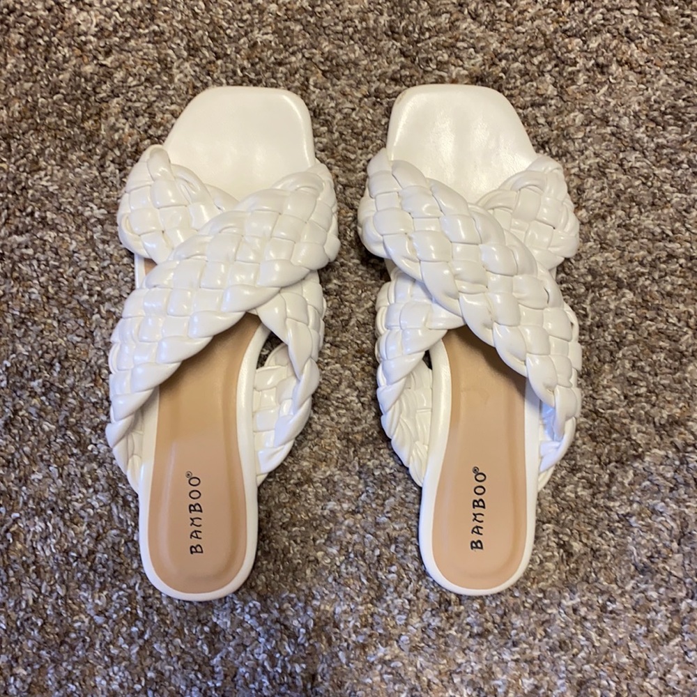 Bamboo white braided sandals